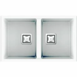 POALGI Cuve Sous Plan HEKLA 184 - Granit - Blanc Snow - 75 Cm - 2 Bacs