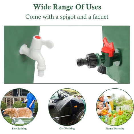 TODECO Récupérateur Eau De Pluie Pliable 225L, Collecteur Tonneau Eau De Pluie Gouttiere, Recuperateur Eau Avec Robinet, Filtre, Soupape De Décharge, 6X Tiges De Support, Couvercle, Cuve Eau Jardin - Vert 4 TODECO Récupérateur Eau De Pluie Pliable 225L, Collecteur Tonneau Eau De Pluie Gouttiere, Recuperateur Eau Avec Robinet, Filtre, Soupape De Décharge, 6X Tiges De Support, Couvercle, Cuve Eau Jardin - Vert – Image 2