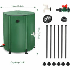 TODECO Récupérateur Eau De Pluie Pliable 225L, Collecteur Tonneau Eau De Pluie Gouttiere, Recuperateur Eau Avec Robinet, Filtre, Soupape De Décharge, 6X Tiges De Support, Couvercle, Cuve Eau Jardin - Vert 11 TODECO Récupérateur Eau De Pluie Pliable 225L, Collecteur Tonneau Eau De Pluie Gouttiere, Recuperateur Eau Avec Robinet, Filtre, Soupape De Décharge, 6X Tiges De Support, Couvercle, Cuve Eau Jardin - Vert -Promos Recuperation Magasin 44748064 5