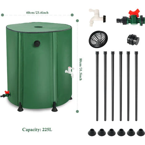 TODECO Récupérateur Eau De Pluie Pliable 225L, Collecteur Tonneau Eau De Pluie Gouttiere, Recuperateur Eau Avec Robinet, Filtre, Soupape De Décharge, 6X Tiges De Support, Couvercle, Cuve Eau Jardin - Vert 7 TODECO Récupérateur Eau De Pluie Pliable 225L, Collecteur Tonneau Eau De Pluie Gouttiere, Recuperateur Eau Avec Robinet, Filtre, Soupape De Décharge, 6X Tiges De Support, Couvercle, Cuve Eau Jardin - Vert – Image 5