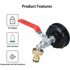 SLBRILLèRE IBC Robinet Cuve 1000L Robinet Recuperateur Eau De Pluie, Adaptateur De Réservoir D'eau IBC 1/2" Double Robinet Recuperateur Eau De Pluie,Robinet En Laiton En Fabriqué En PP Filetage Gros 60 MM (1/2) -Promos Recuperation Magasin 64707050 4