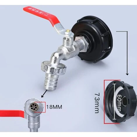 Devenirriche Robinet Cuve 1000L Recuperateur Eau De Pluie, Adaptateur Réservoir D'eau IBC 1/2' Double Pluie,Robinet En Matériau Alliage Fabriqué PP Filetage Gros 60 Mm 4 Devenirriche Robinet Cuve 1000L Recuperateur Eau De Pluie, Adaptateur Réservoir D'eau IBC 1/2' Double Pluie,Robinet En Matériau Alliage Fabriqué PP Filetage Gros 60 Mm – Image 2