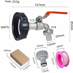 MINKUROW Adaptateur De Réservoir En Laiton Nickelé Pour IBC Connecteur à Filetage 1/2", Robinet Cuve 1000L Robinet Recuperateur Eau De Pluie, Robinet Sortie Raccord Vanne Robinet Raccords De Tuyau D'arrosage -Promos Recuperation Magasin 64806004 2