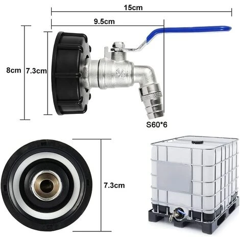 LLOVE Adaptateur De Réservoir De Vidange IBC S60x6 Vanne Robinet 3/4'' Adaptateur De Robinet De Réservoir IBC Adaptateur De Cuve Adaptateur De Réservoir D'eau Robinet à Boisseau Sphérique 4 LLOVE Adaptateur De Réservoir De Vidange IBC S60x6 Vanne Robinet 3/4'' Adaptateur De Robinet De Réservoir IBC Adaptateur De Cuve Adaptateur De Réservoir D'eau Robinet à Boisseau Sphérique – Image 2