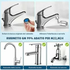 BAICCCF Robinet De Cuve De Récupération D'eau 1 Pièces, Aérateur De Robinet Pivotant Silve720, Aérateur à Double Fonction Grand Angle, Aérateur Rotatif, Robinet De Pulvérisateur Pour Cuisine, Salle De Bain Avec Adaptateurs De Buse M22 M24 -Promos Recuperation Magasin 66995457 5