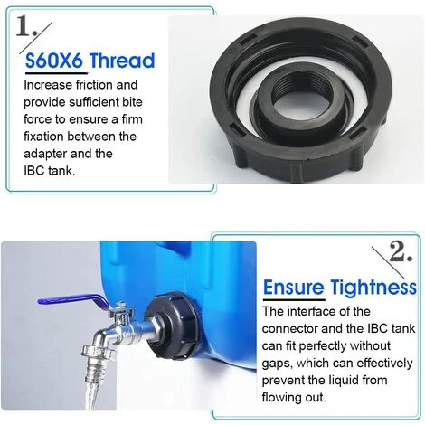 FLYME Adaptateur De Réservoir De Vidange IBC S60x6 Vanne Robinet 3/4'' Adaptateur De Robinet De Réservoir IBC Adaptateur De Cuve Adaptateur De Réservoir D'eau Robinet à Boisseau Sphérique 6 FLYME Adaptateur De Réservoir De Vidange IBC S60x6 Vanne Robinet 3/4'' Adaptateur De Robinet De Réservoir IBC Adaptateur De Cuve Adaptateur De Réservoir D'eau Robinet à Boisseau Sphérique – Image 4
