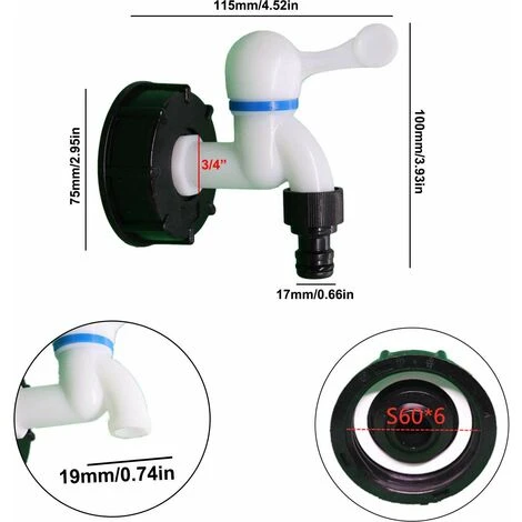 FLYME Adaptateur De Réservoir IBC S60x6 Vanne Robinet Robinet En Plastique Connecteur De Tuyau Tonne Baril Raccord Adaptateur Pour Récupérateurs Eau De Pluie Raccord Sortie Raccord 6 FLYME Adaptateur De Réservoir IBC S60x6 Vanne Robinet Robinet En Plastique Connecteur De Tuyau Tonne Baril Raccord Adaptateur Pour Récupérateurs Eau De Pluie Raccord Sortie Raccord – Image 4