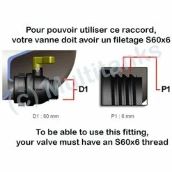 MULTITANKS Raccord S60x6 - Embout Male Fileté 3/4 Pouce Tout En Laiton - 3/4'' BSP -Promos Recuperation Magasin 8882154 3